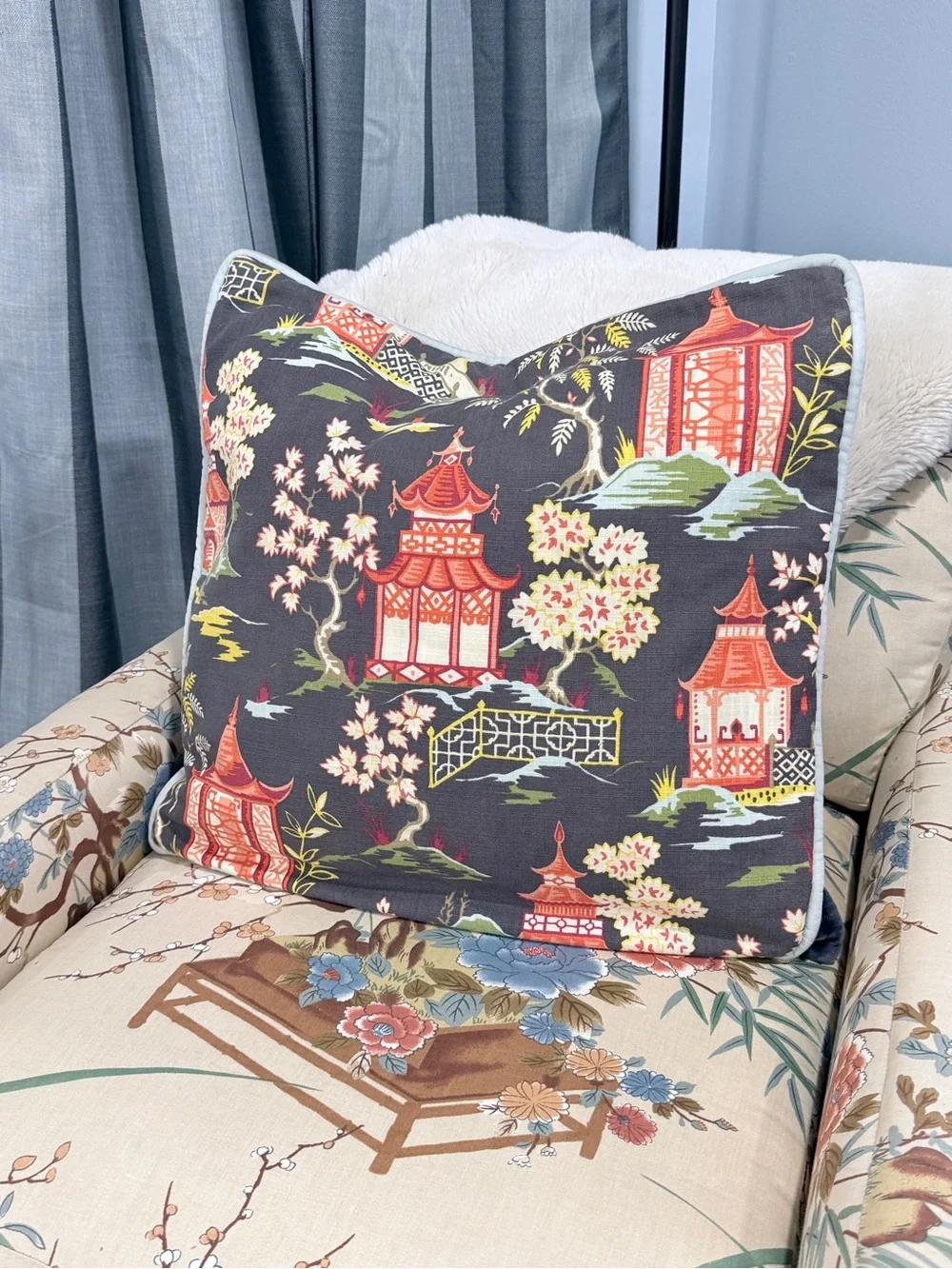 Maximalist Cherry Blossom Shoji Print Accent Pillow Sham